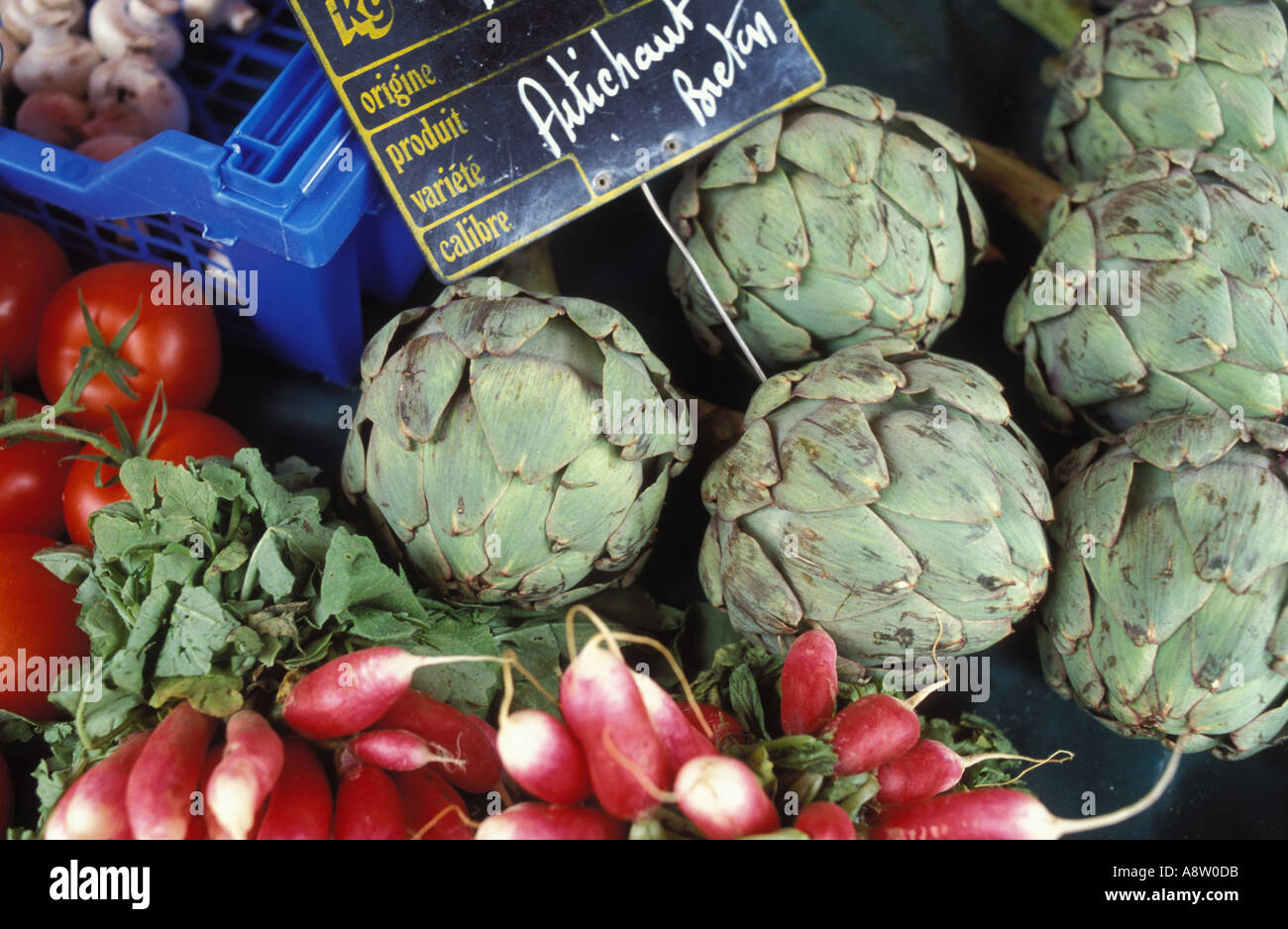 Artichoces at the market of Erquy Brittany France Stock Photo