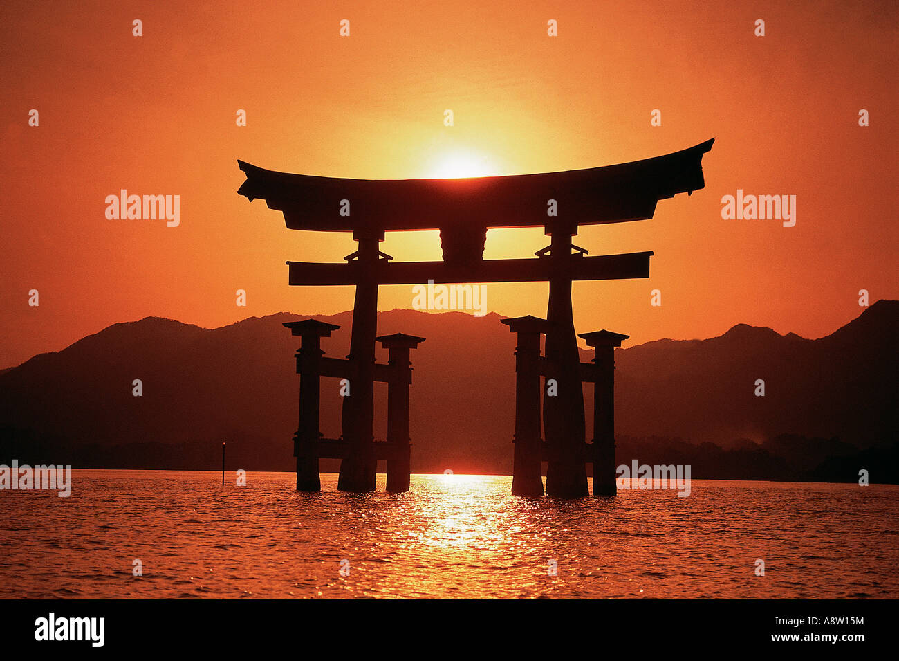 Japan. Hiroshima. Itsukushima Shrine.Torii Gate sunset Stock Photo - Alamy
