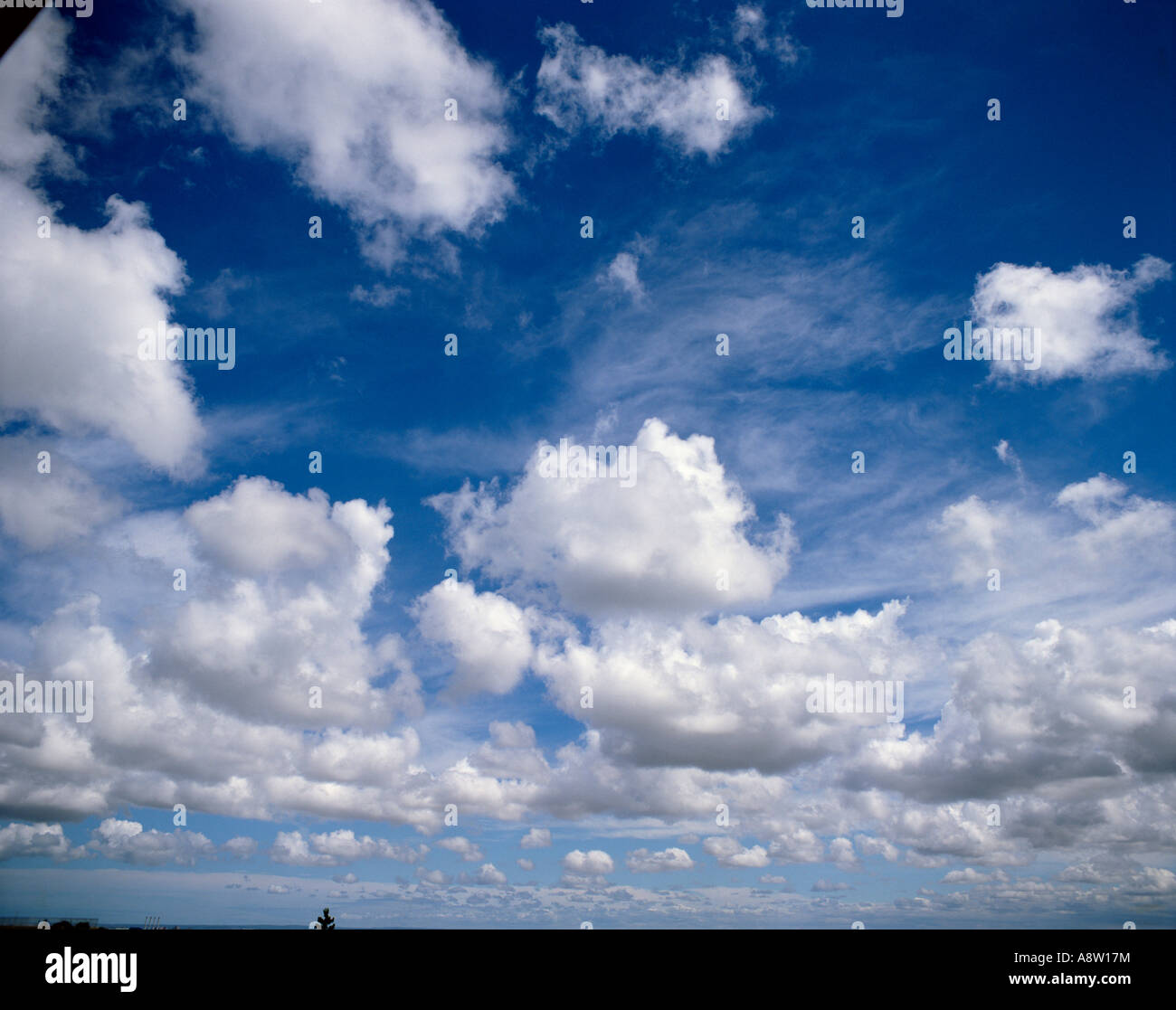 Blue sky with fluffy white clouds. Stock Photo