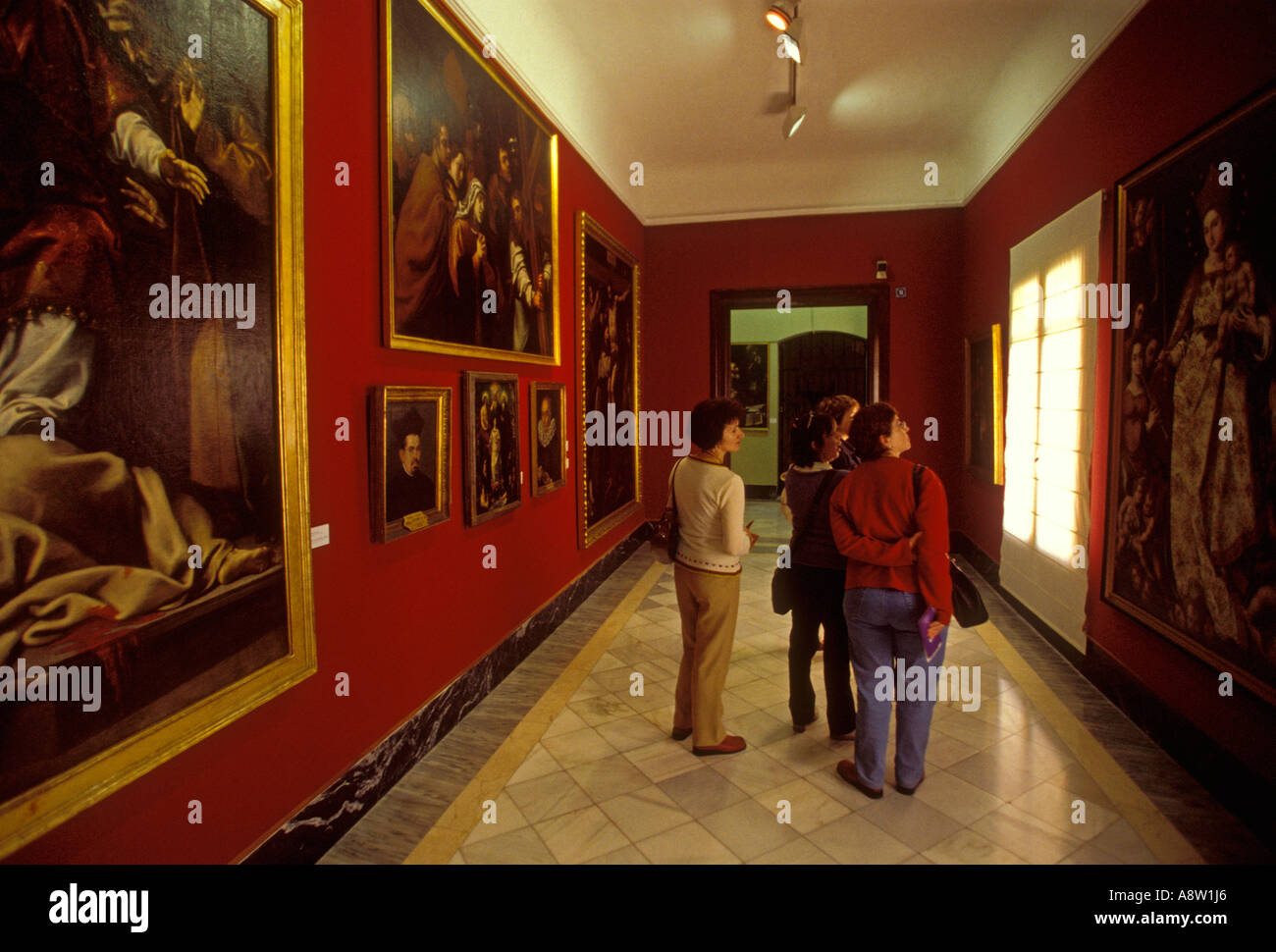 tourists with guide, guided tour, Museum of Fine Arts, Museo de Bellas Artes, city of Valencia, Valencia, Valencia Province, Spain, Europe Stock Photo