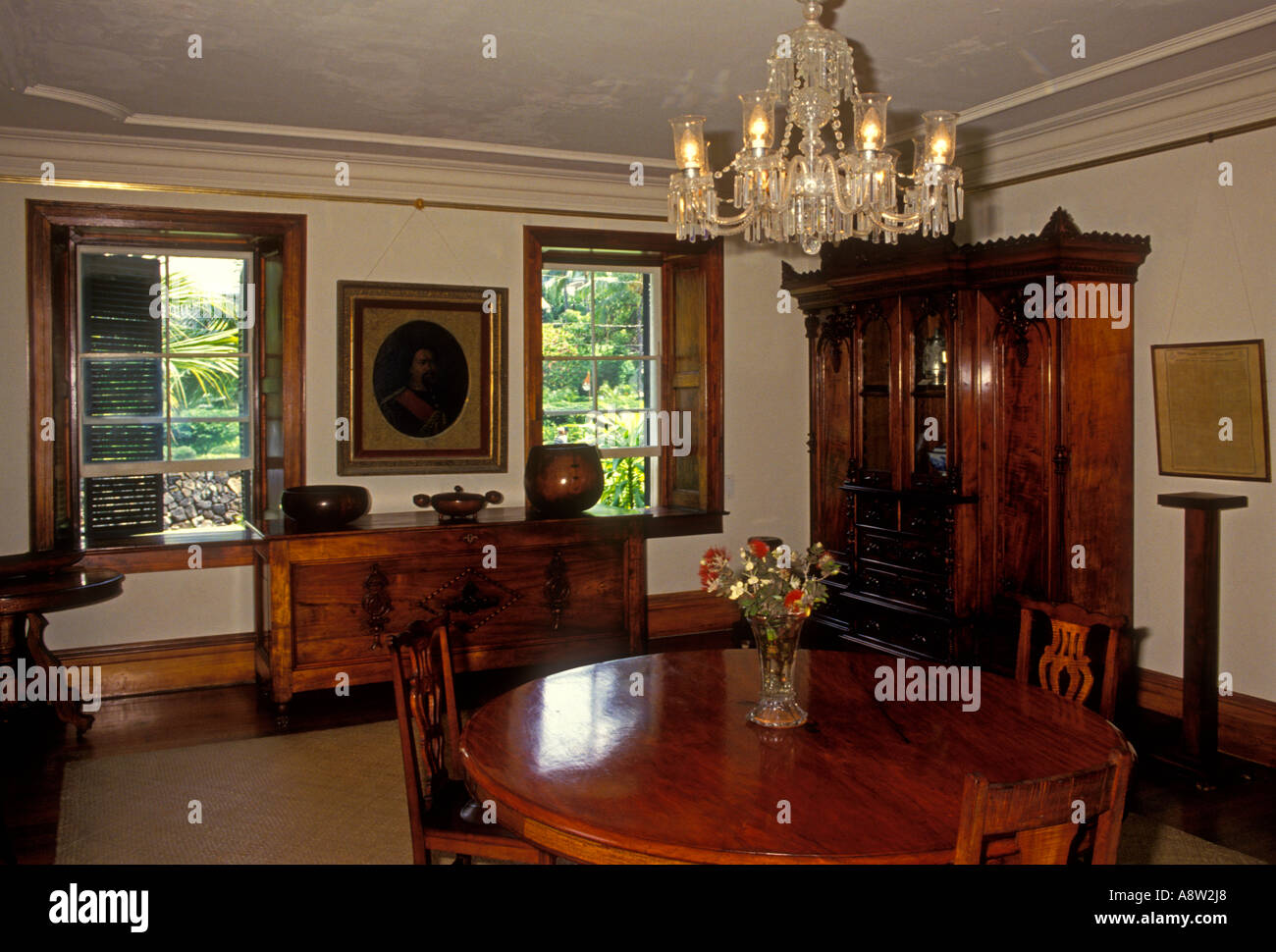 exhibit, Hulihee Palace, now a museum, Kailua-Kona, Kohala Coast, Hawaii Island, Hawaii Stock Photo