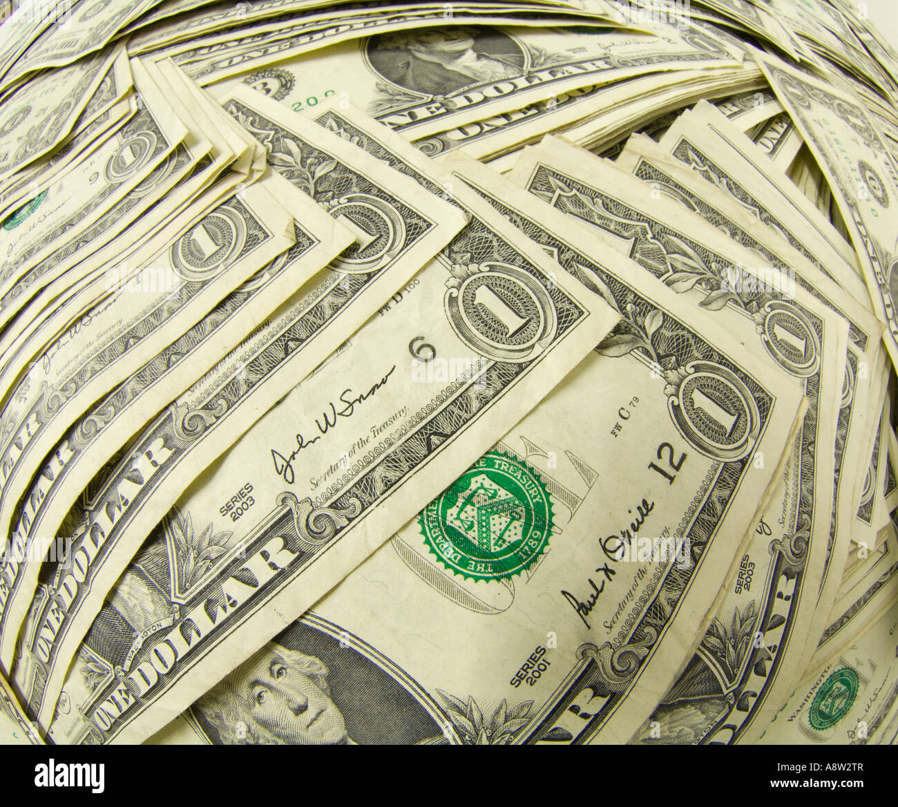 fish eye view of many US one dollar bills Stock Photo