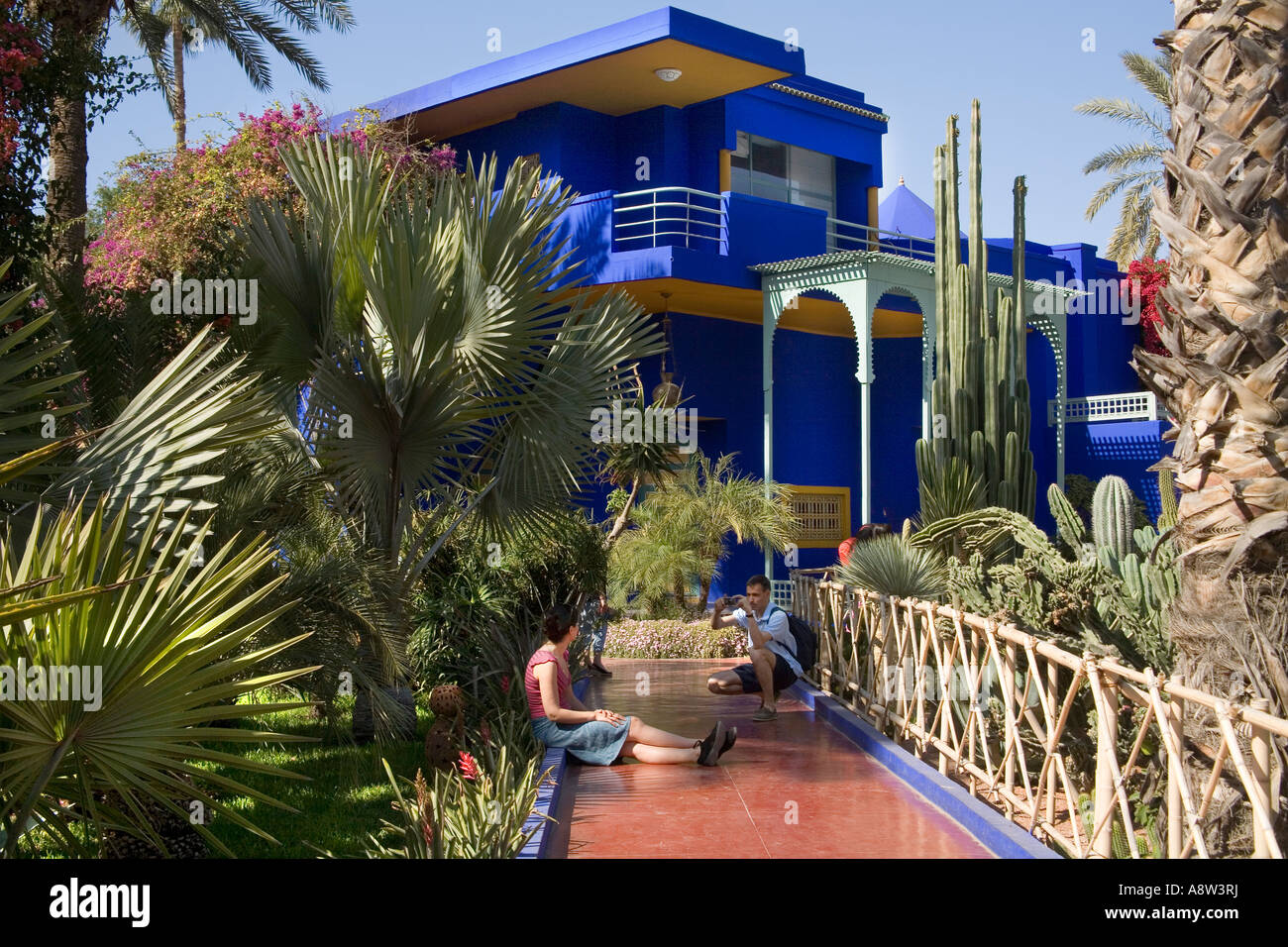 The beautiful tropical Jardins Majorelle in Marrakech Morocco Stock Photo