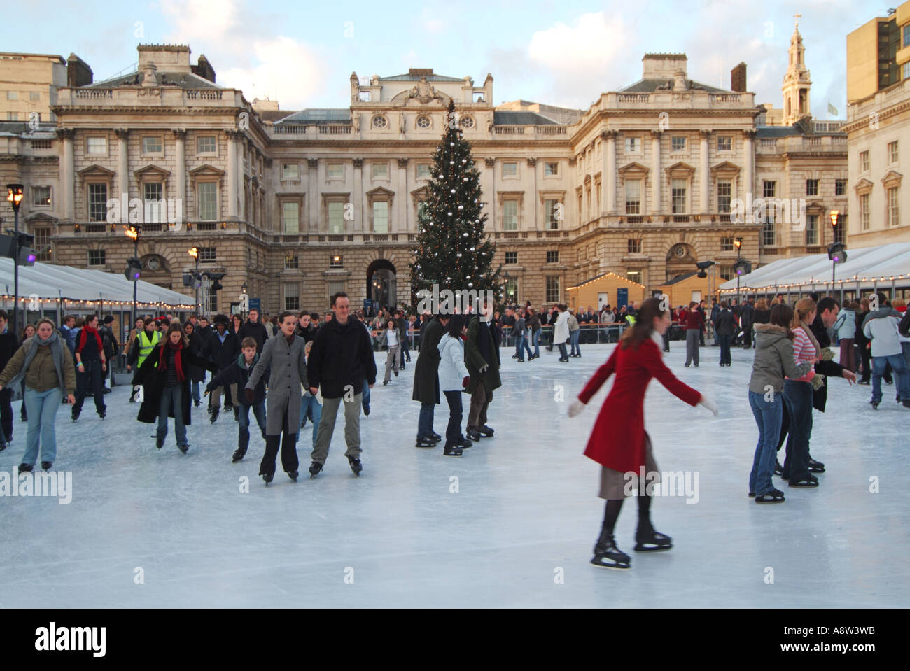 The christmas tree ice rink at somerset house in london hi-res stock ...