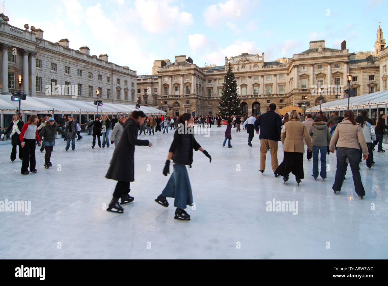 The christmas tree ice rink at somerset house in london hi-res stock ...