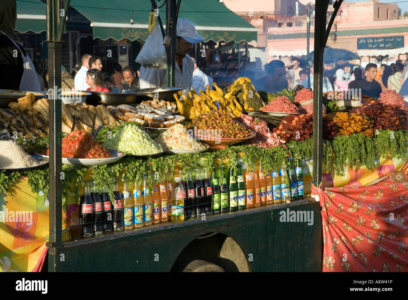 Selling spicy food in Jemaa El Fna Square in Marrakech Stock Photo