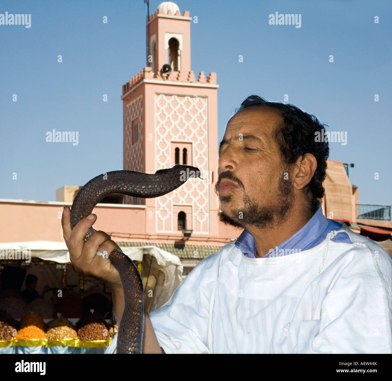 Snake Charmer in Jemaa El Fna Square Marrakech Stock Photo