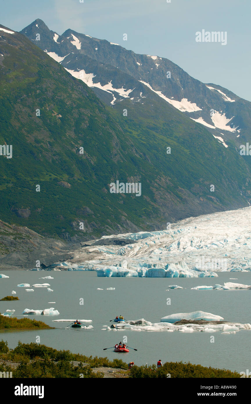Rafting on the lake in front of Spencer Glacier Chugach National Forest ...