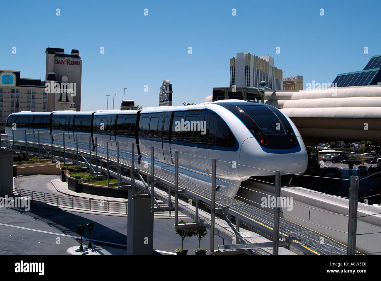 The Las Vegas Monorail arrives at the MGM Grand Stock Photo