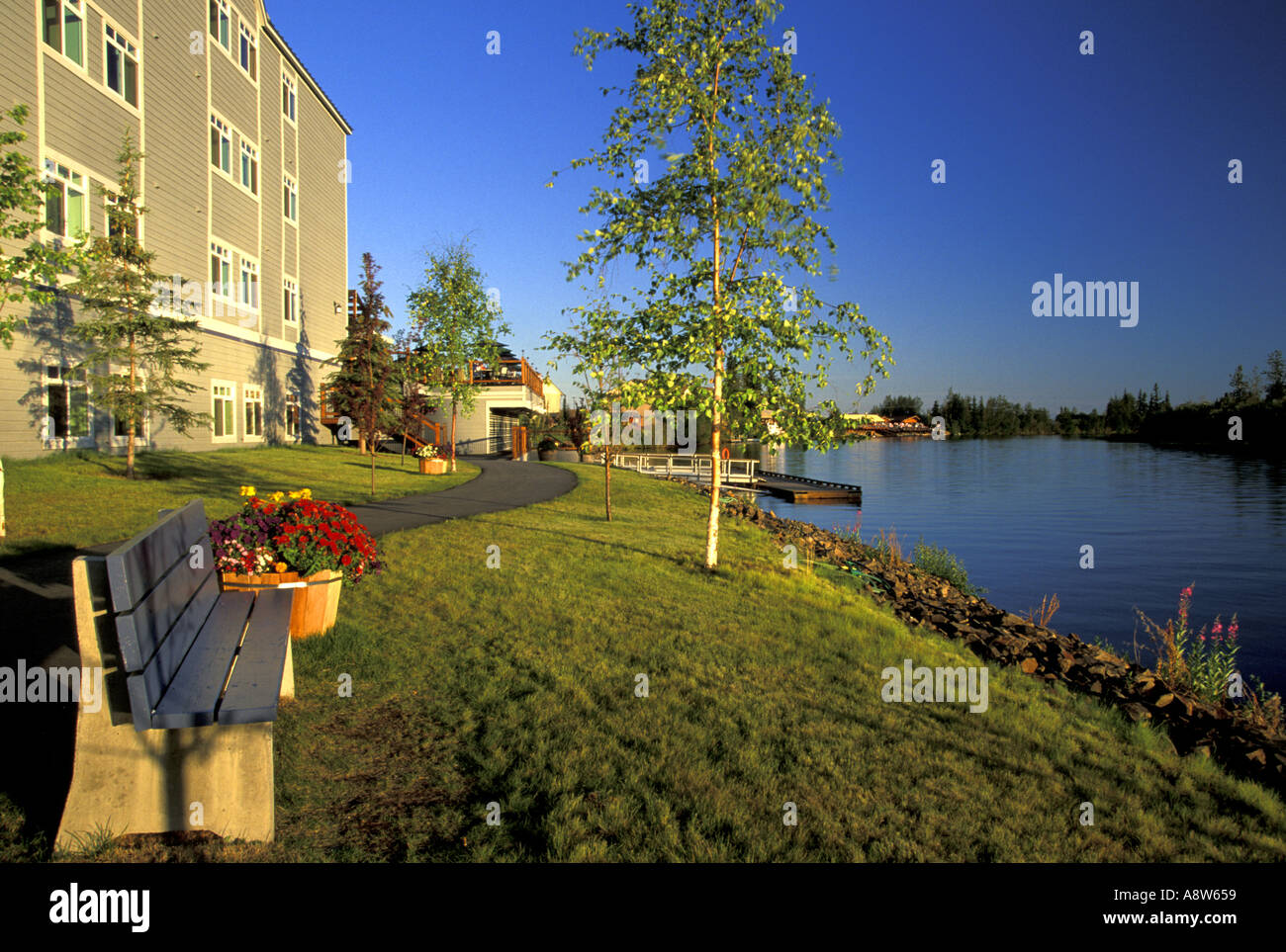 Path along the Chena River in front off the Princess Hotel Fairbanks