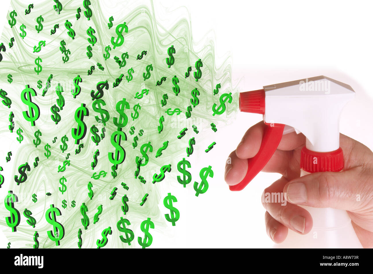 Spray bottle with dollar symbols Stock Photo Alamy
