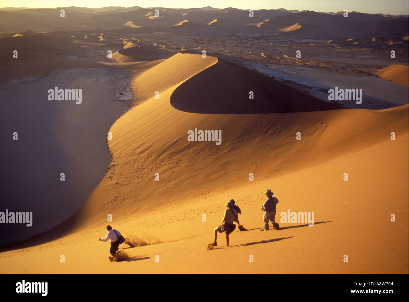 View from the summit of Big Daddy near Sossusvlei in the Namib Naukluft National Park Namibia south west Africa Stock Photo