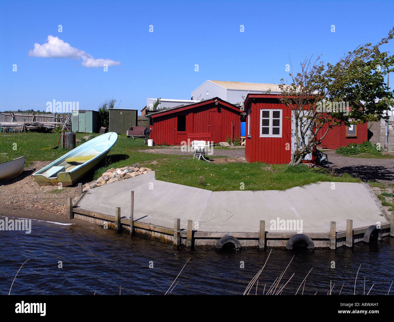 fishermens sheds at Limfjorden Struer Denmark Stock Photo