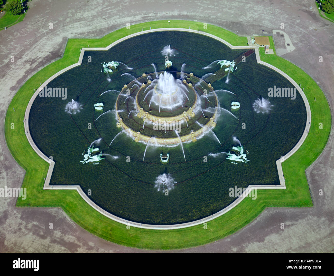 aerial view of Buckingham Fountain in Chicago Illinois USA Stock Photo