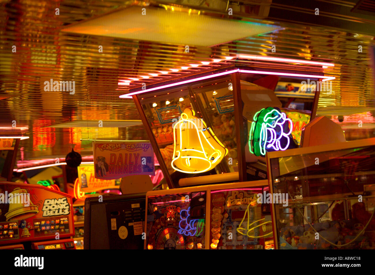 Amusement arcade lights great yarmouth Norfolk UK Stock Photo