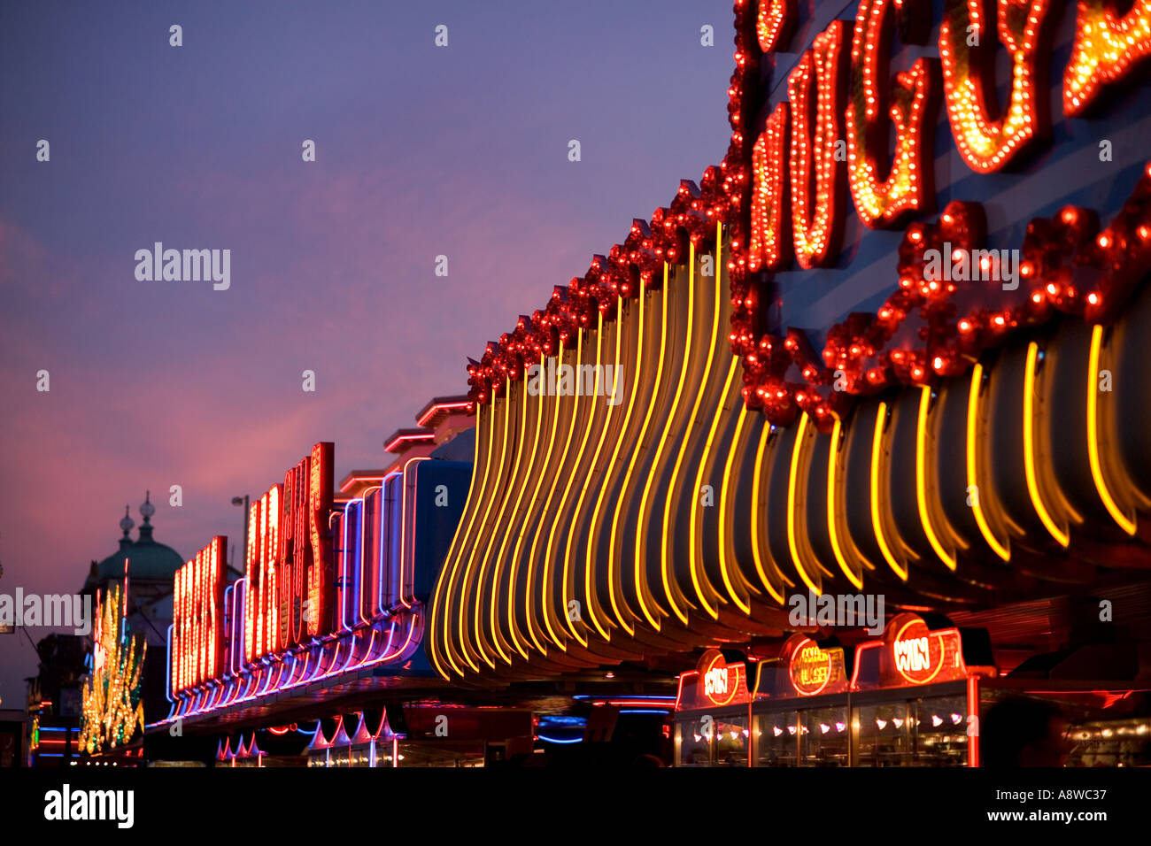 Night time illuminations along the promenade Great Yarmouth Norfolk UK England Stock Photo Alamy