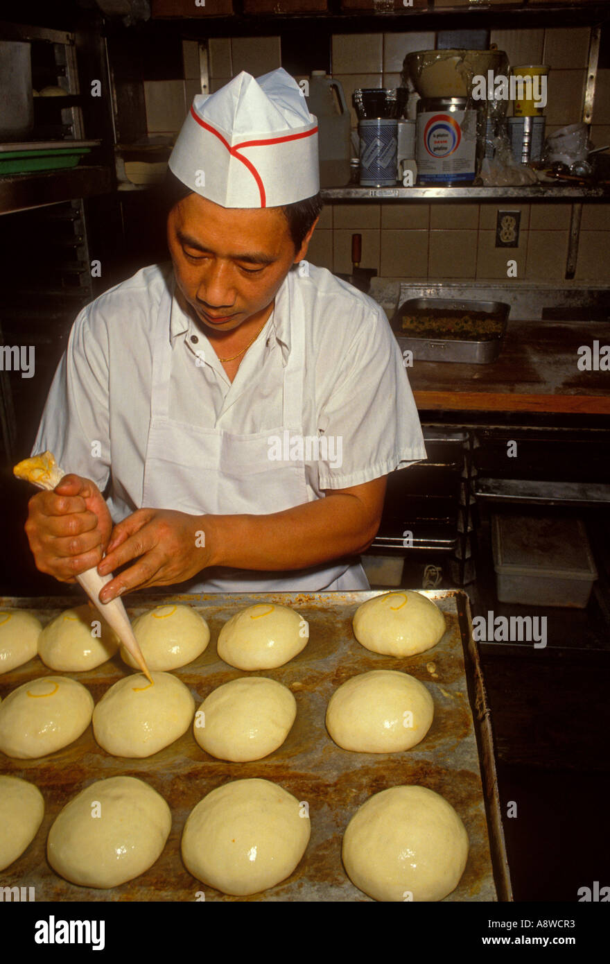Canadian people, adult man, chef, making, pork buns, Chinese restaurant