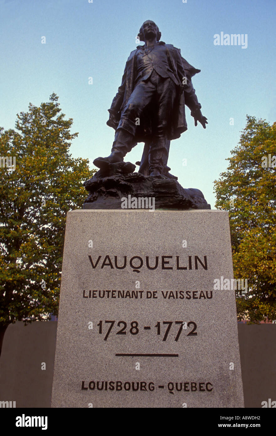 bronze statue of Jean Vauquelin, bronze statue, Jean Vauquelin, Place Vauquelin, city of Montreal, Montreal, Quebec Province, Canada, North America Stock Photo