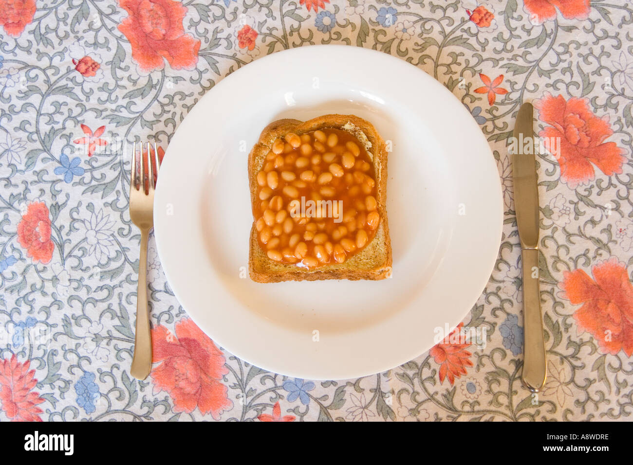 baked beans on toast meal on table cloth Stock Photo Alamy