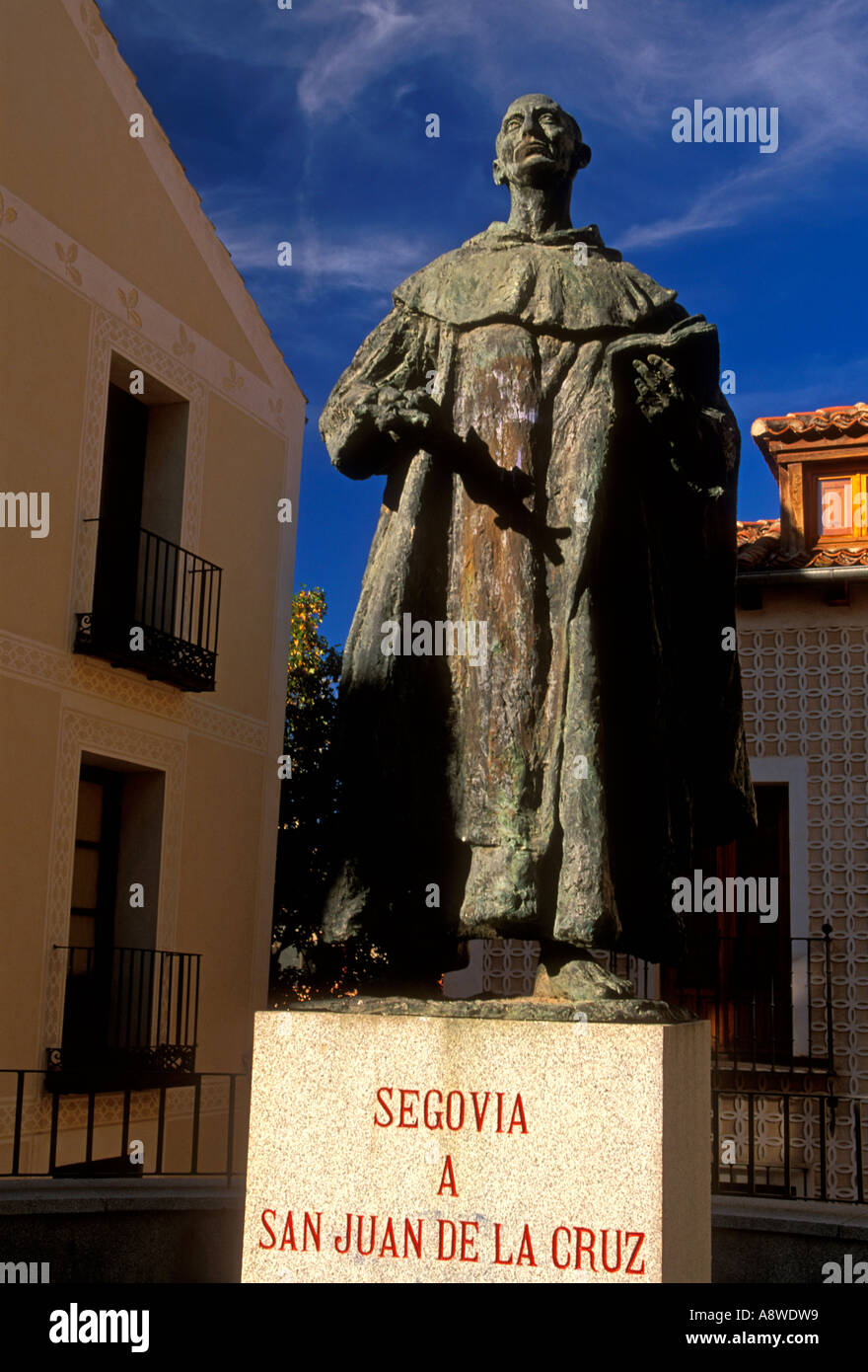 statue of Saint John of the Cross in the capital city of Segovia in Segovia Province in Castile and Leon in Spain Europe Stock Photo