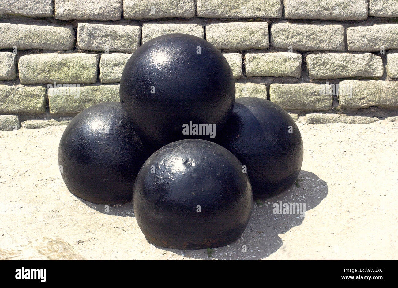 Cannonballs like those fired at Fort Sumter displayed at Fort Moultrie on Sullivan's Island Charleston  South Carolina. Digital photograph Stock Photo