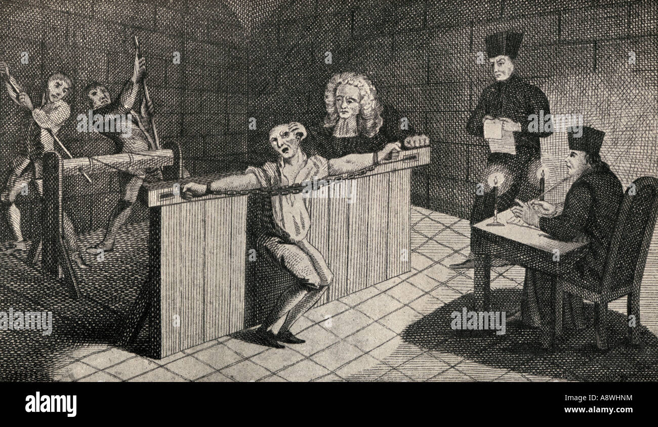The torture of John Coustos, 1703 - 1746 in Lisbon, 1744. Stock Photo