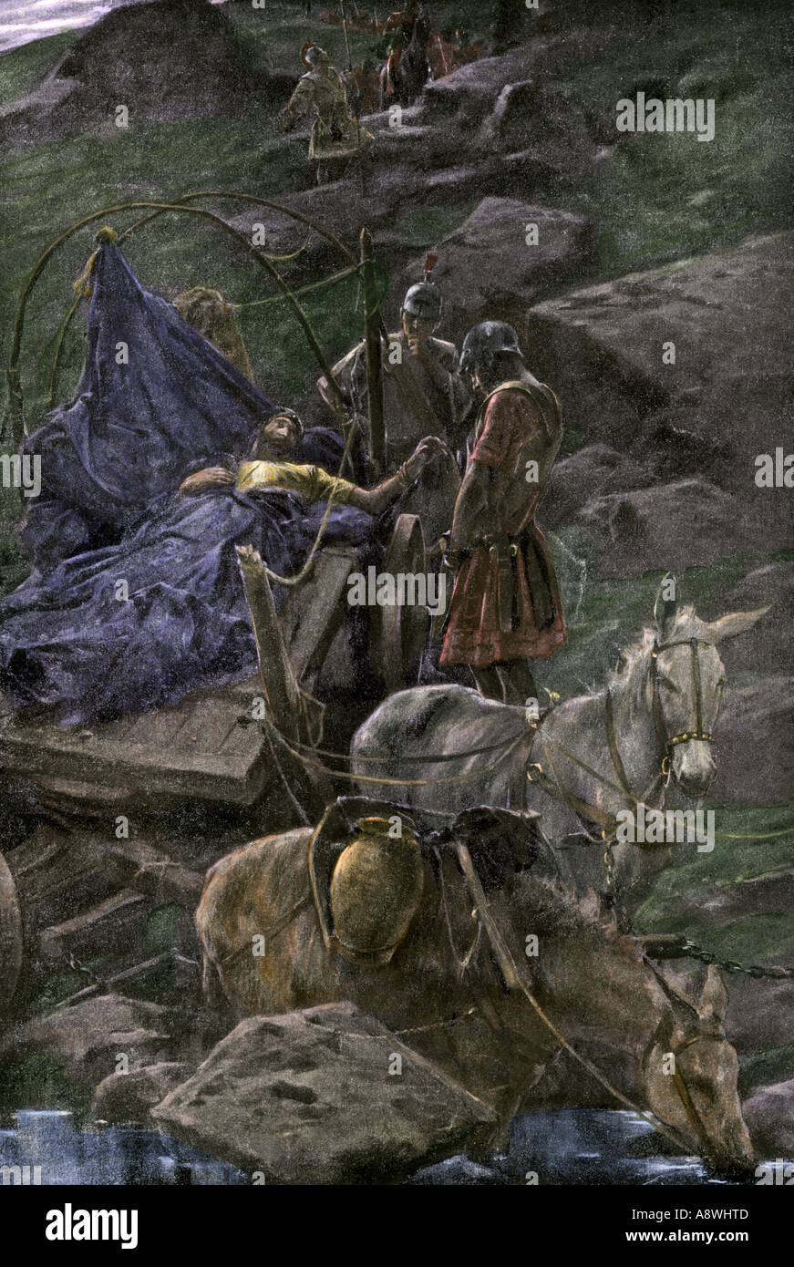 Alexander the Great meeting the dying Persian king Darius III who had