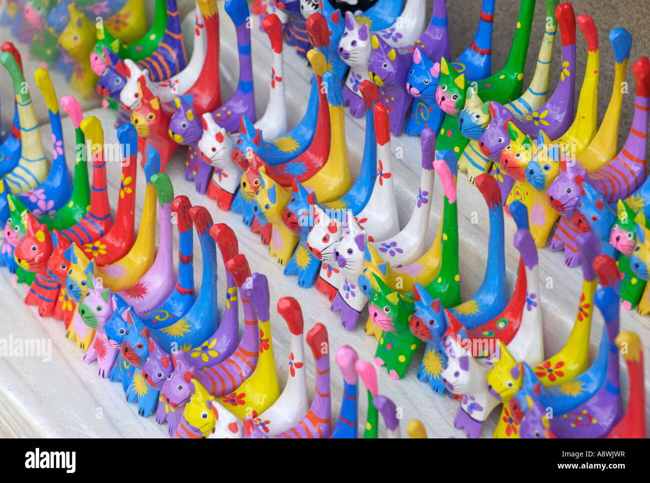 Wooden cat statues on display, Kamakura JP Stock Photo