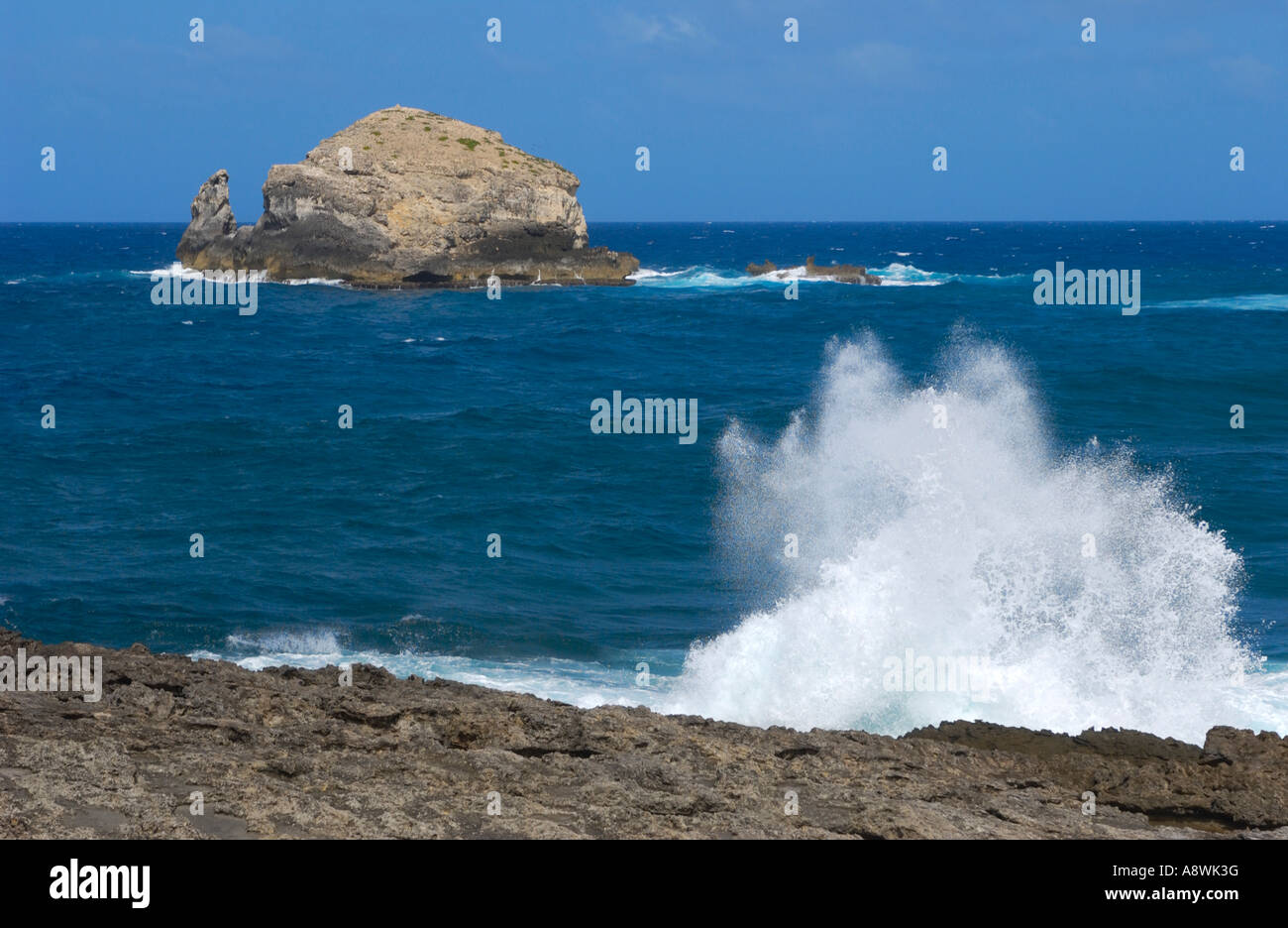 Strong ocean waves near the Pointe des Chateaux, Guadeloupe FR Stock Photo