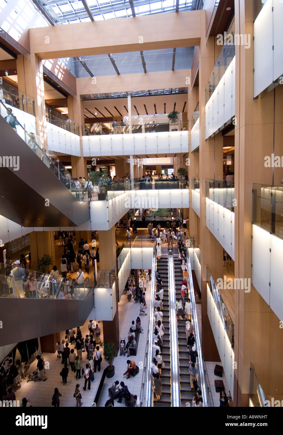 Interior atrium of large shopping mall inside new Tokyo Midtown property development in Tokyo Stock Photo