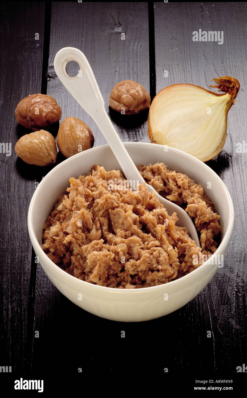 Chestnut Sausage Stuffing mix in bowl Stock Photo Alamy