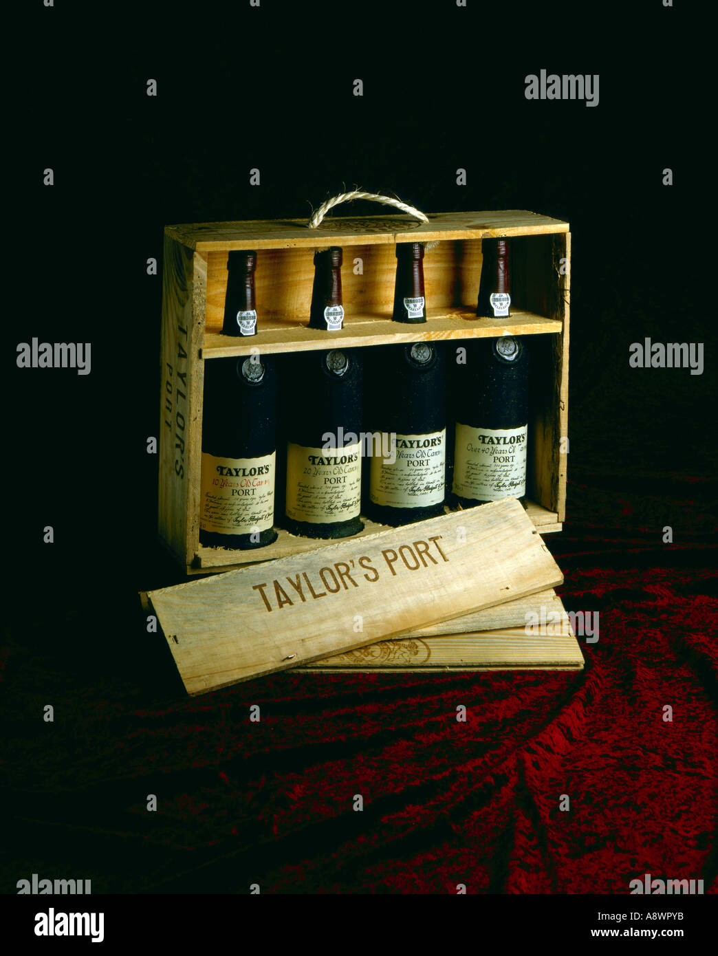 4 bottles of Taylors Port in wooden gift box Stock Photo - Alamy