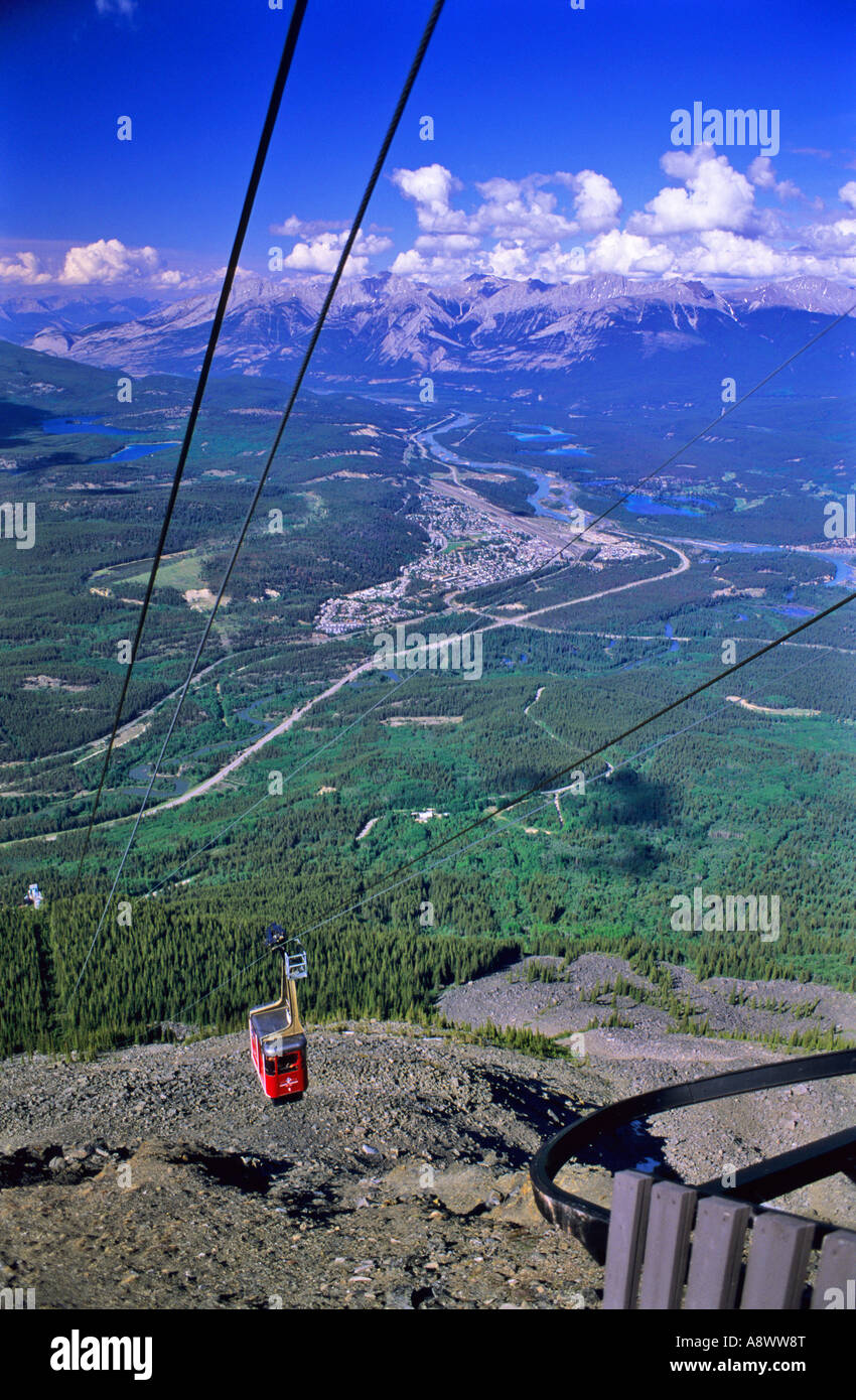 View of Jasper and cable car from Whistler's Mountain near Jasper