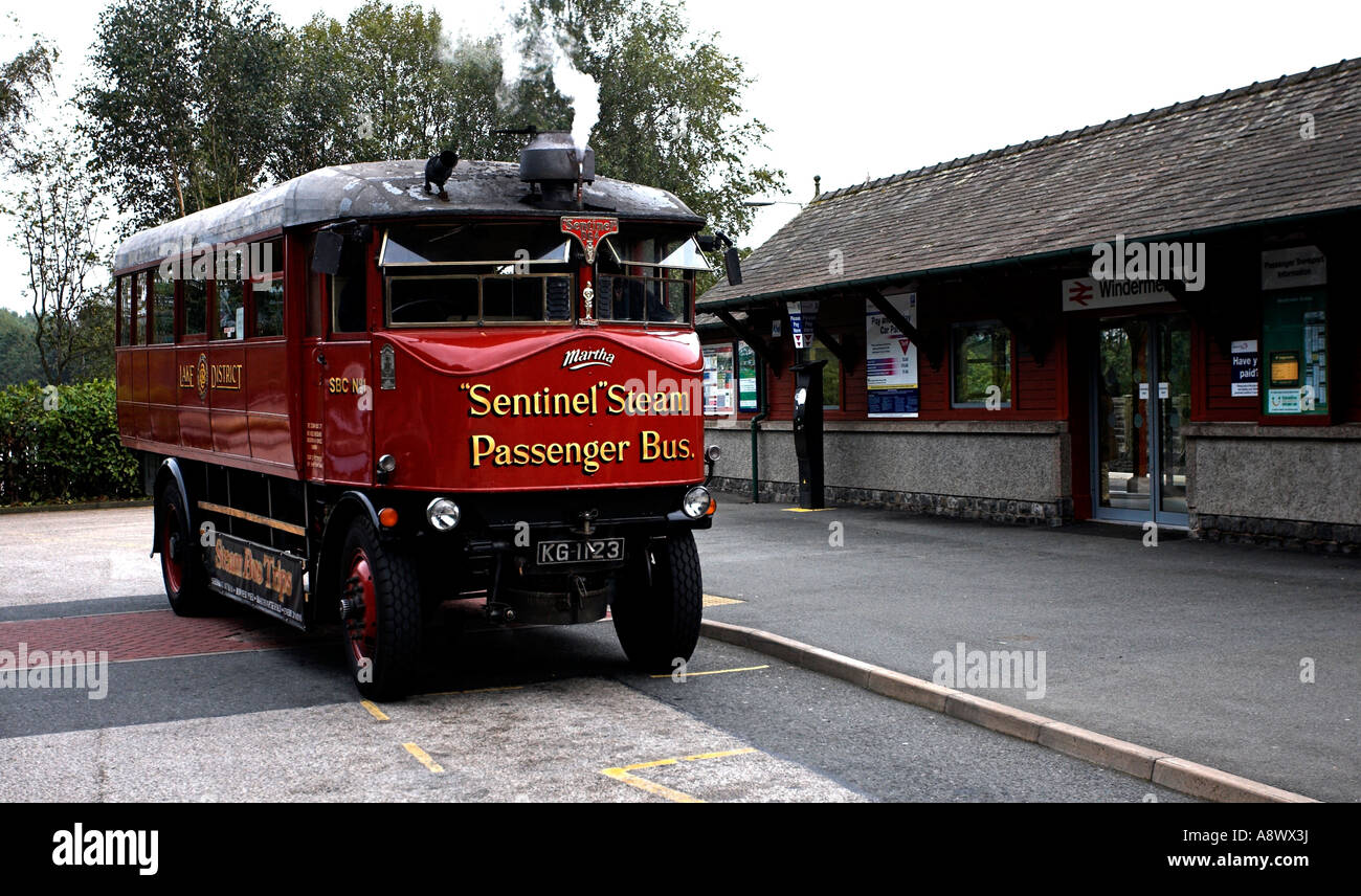 BownessonWindermere Cumbria UK Coal fired steam bus Martha on its