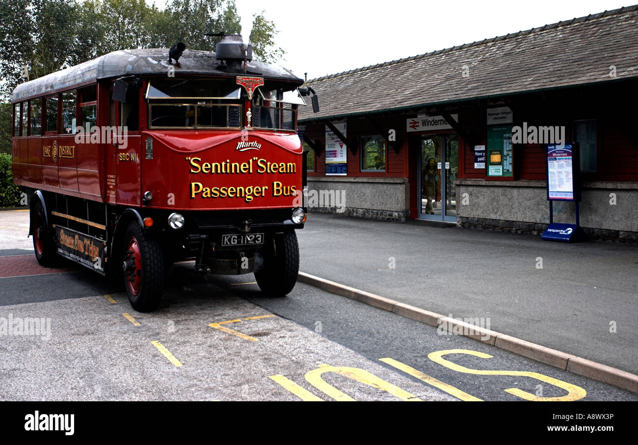 BownessonWindermere Cumbria UK Coal fired steam bus Martha on its