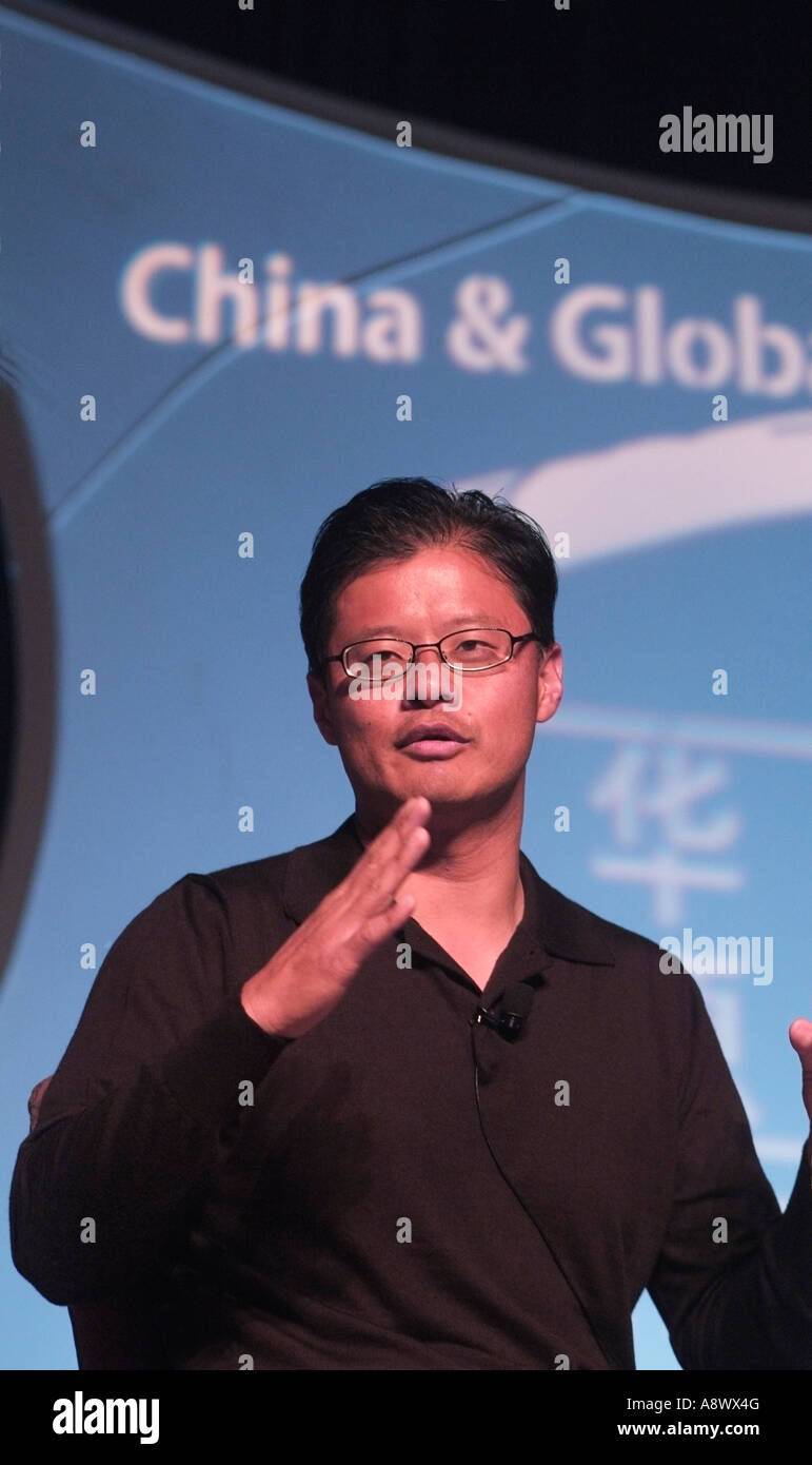 Jerry Yang Co-Founder and Chief Executive Officer of Yahoo! Inc. during a speech in Silicon Valley CA  Photo by Chuck Nacke Stock Photo