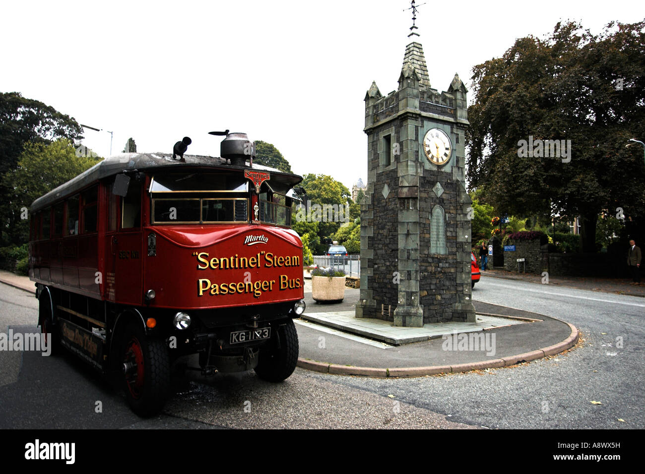 BownessonWindermere Cumbria UK Coal fired steam bus Martha on its