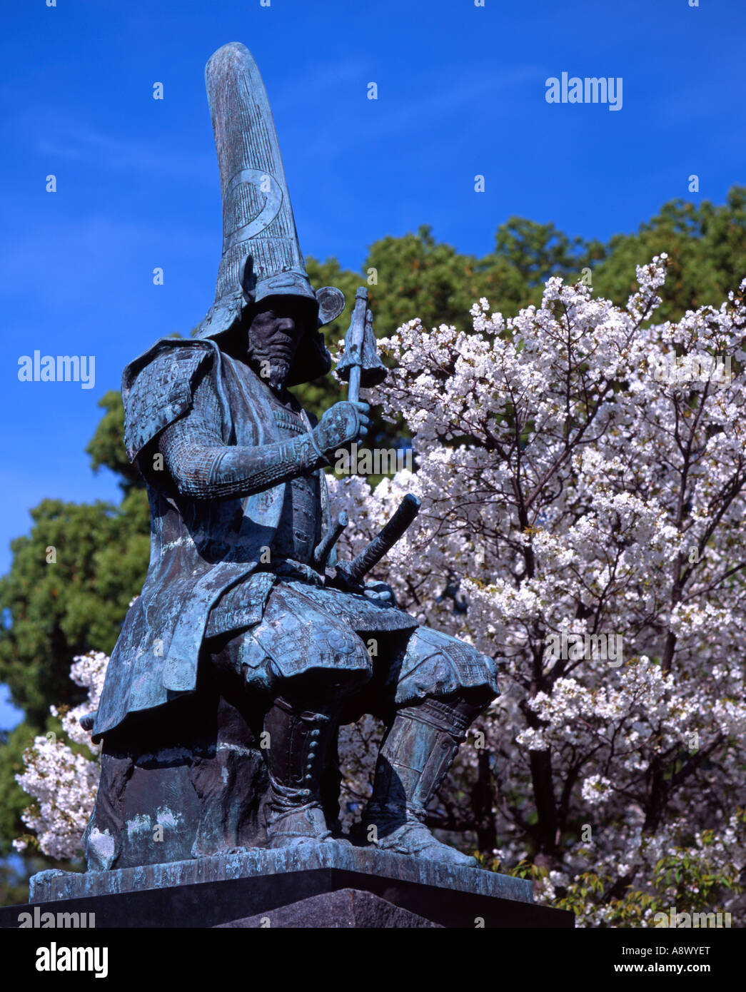 Statue of Kato Kiyomasa located in Sankaku Park located at the bottom of Miyukizaka Slope beside Kumamoto Castle Stock Photo