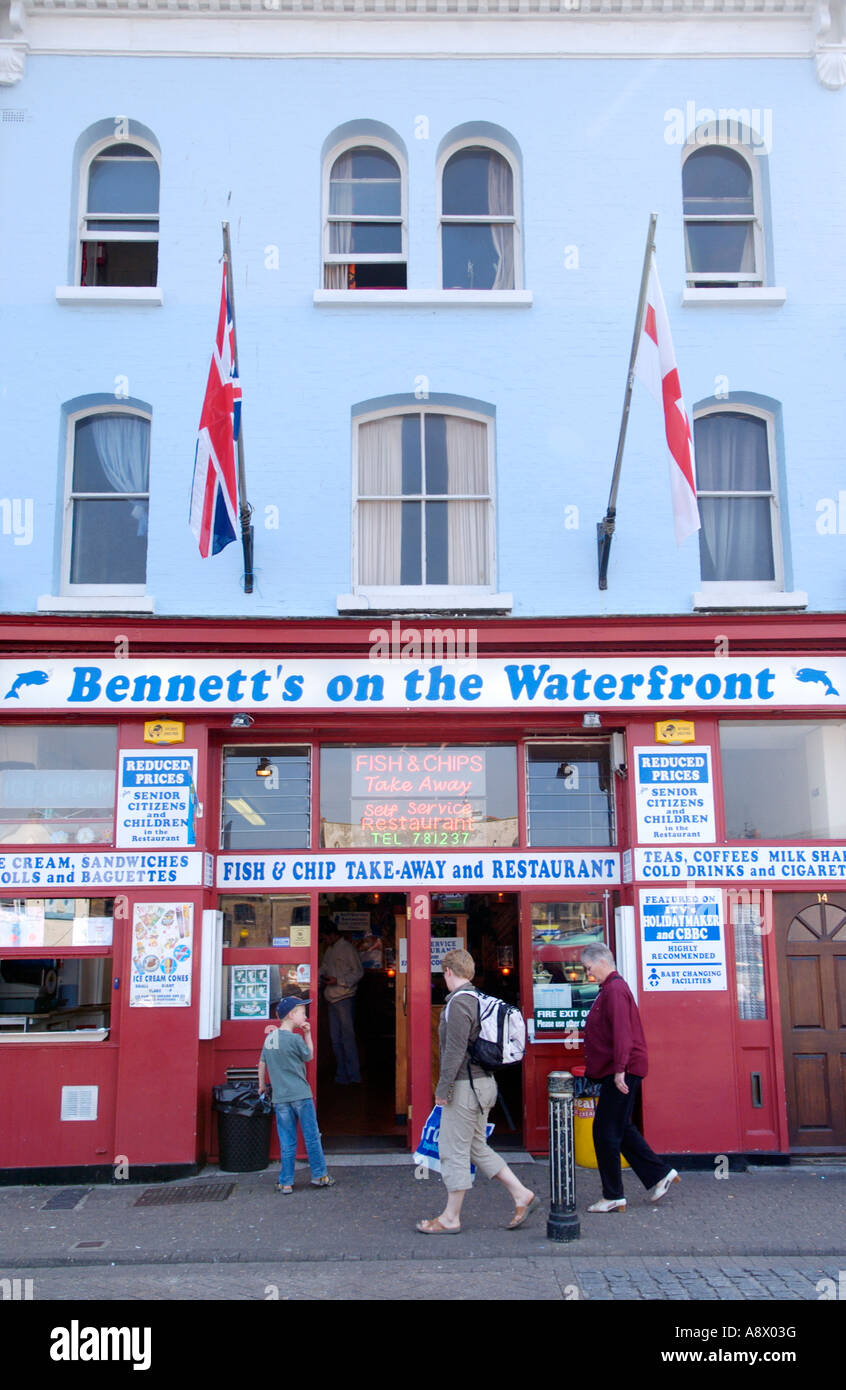 ON THE WATERFRONT harbourside fish and chip shop in Weymouth Dorset England UK Stock