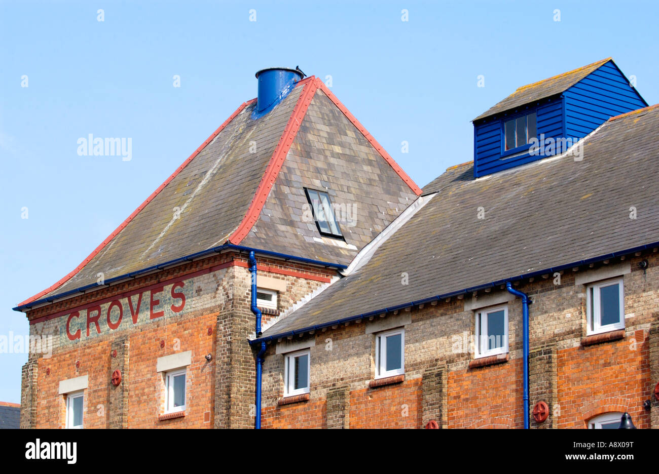 Groves Malthouse in Weymouth UK redeveloped into luxury apartments and maisonettes part of the Brewers Quay Conservation Area Stock Photo