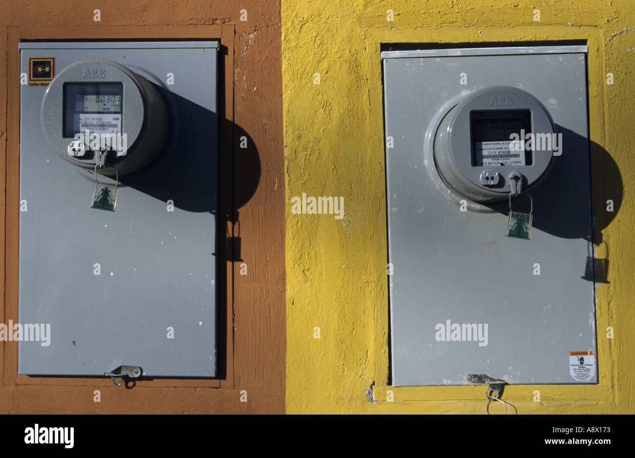 Mexico campeche two electricity counters in the street Stock Photo