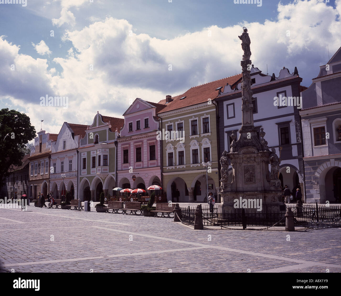 main townsquare of medieval town Trebon in South Bohemia Czech Republic Stock Photo