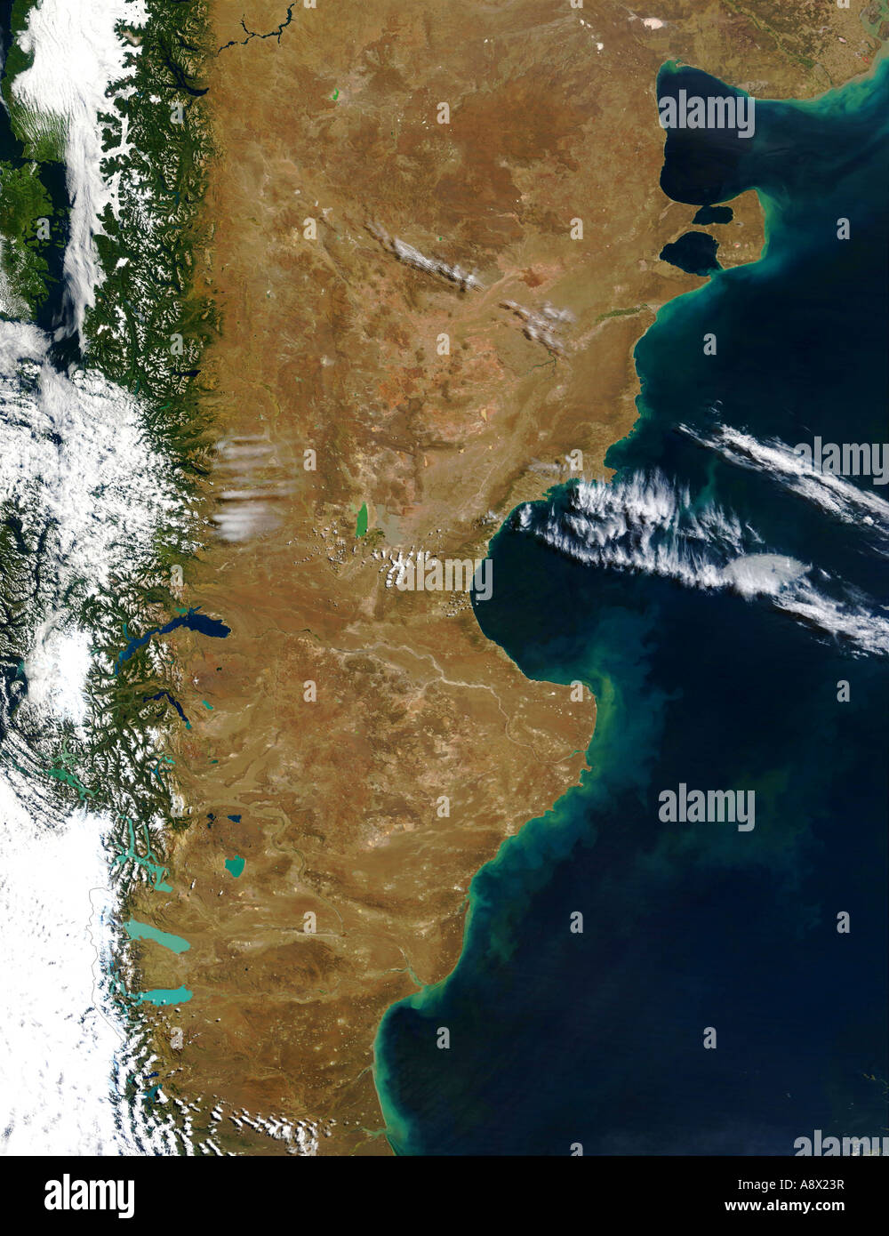 Southern Argentina viewed from space Stock Photo