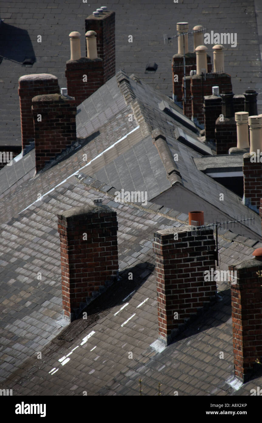 Traditional terrace house roof tops in Sheffield, South Yorkshire, England Stock Photo