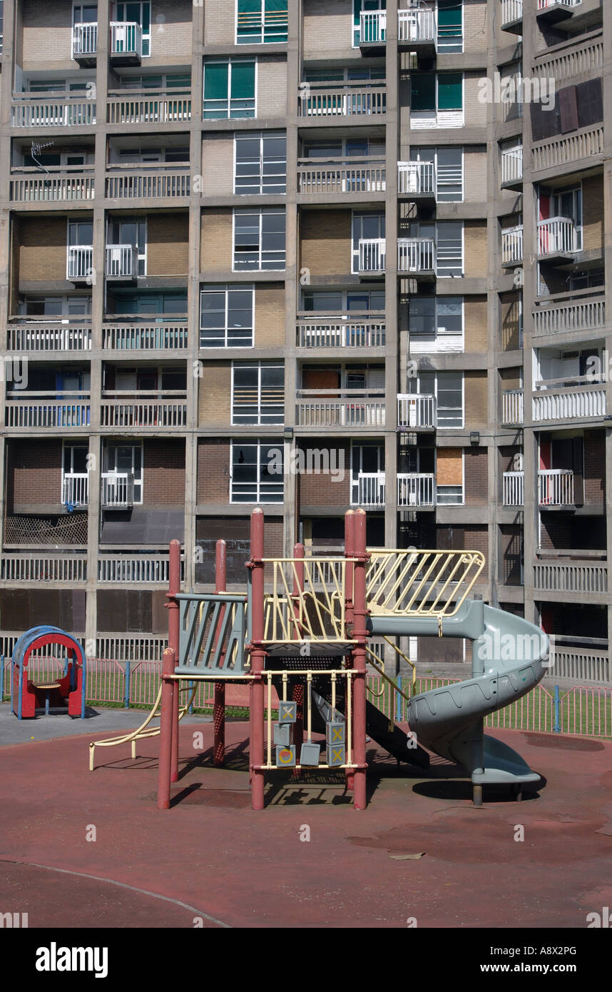 Park Hill Flats Sheffield, South Yorkshire with children’s play area in