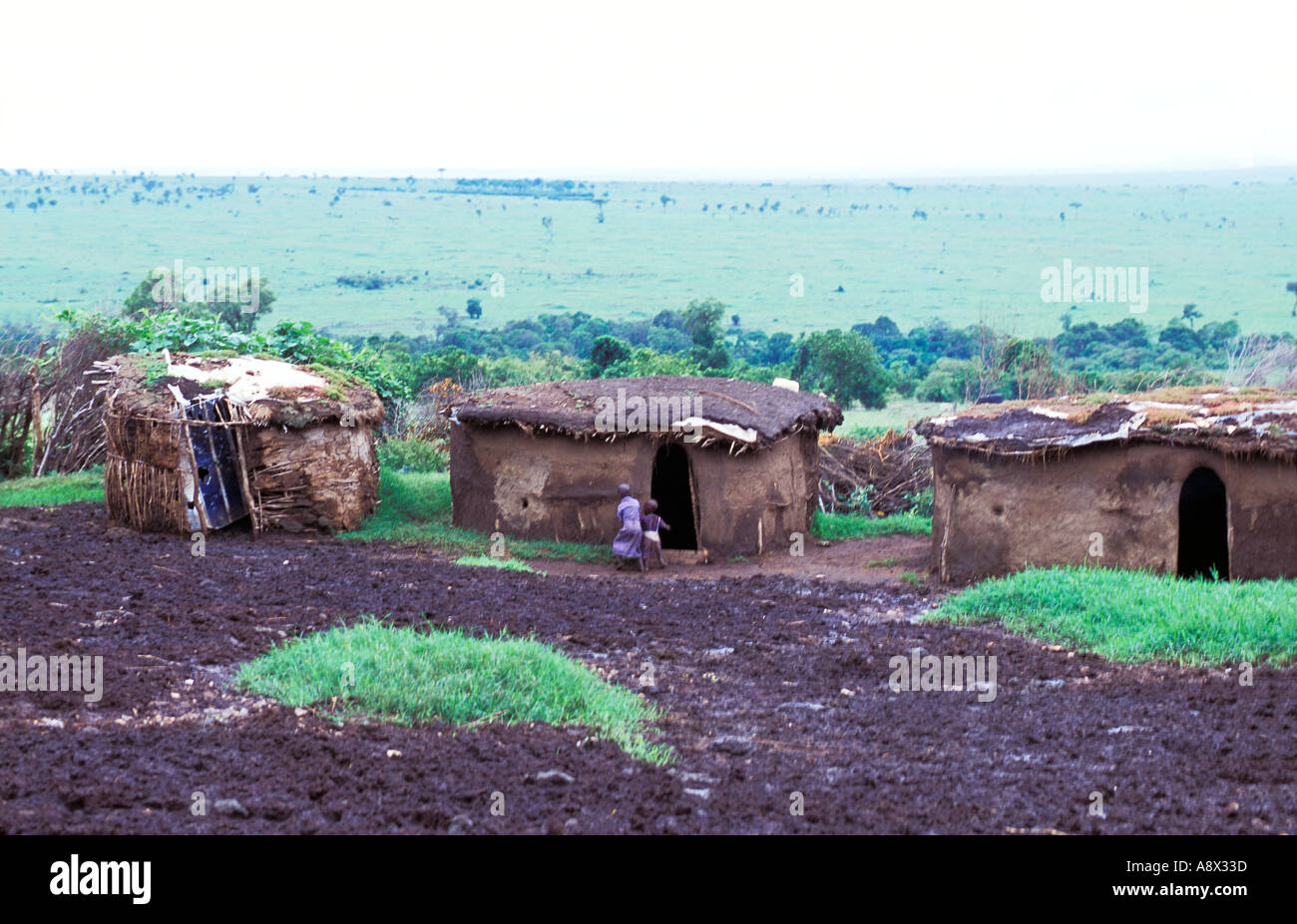 KENYA Masai Mara Reserve Manyatta village of traditional circular