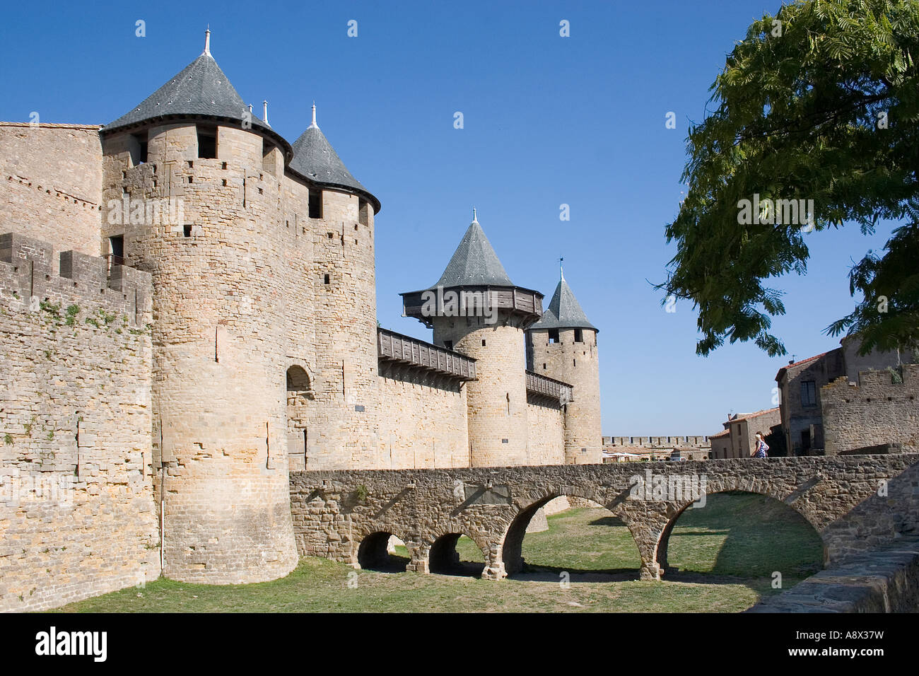 Carcassone Fortification Walls, France, famous tourist attracton Stock Photo