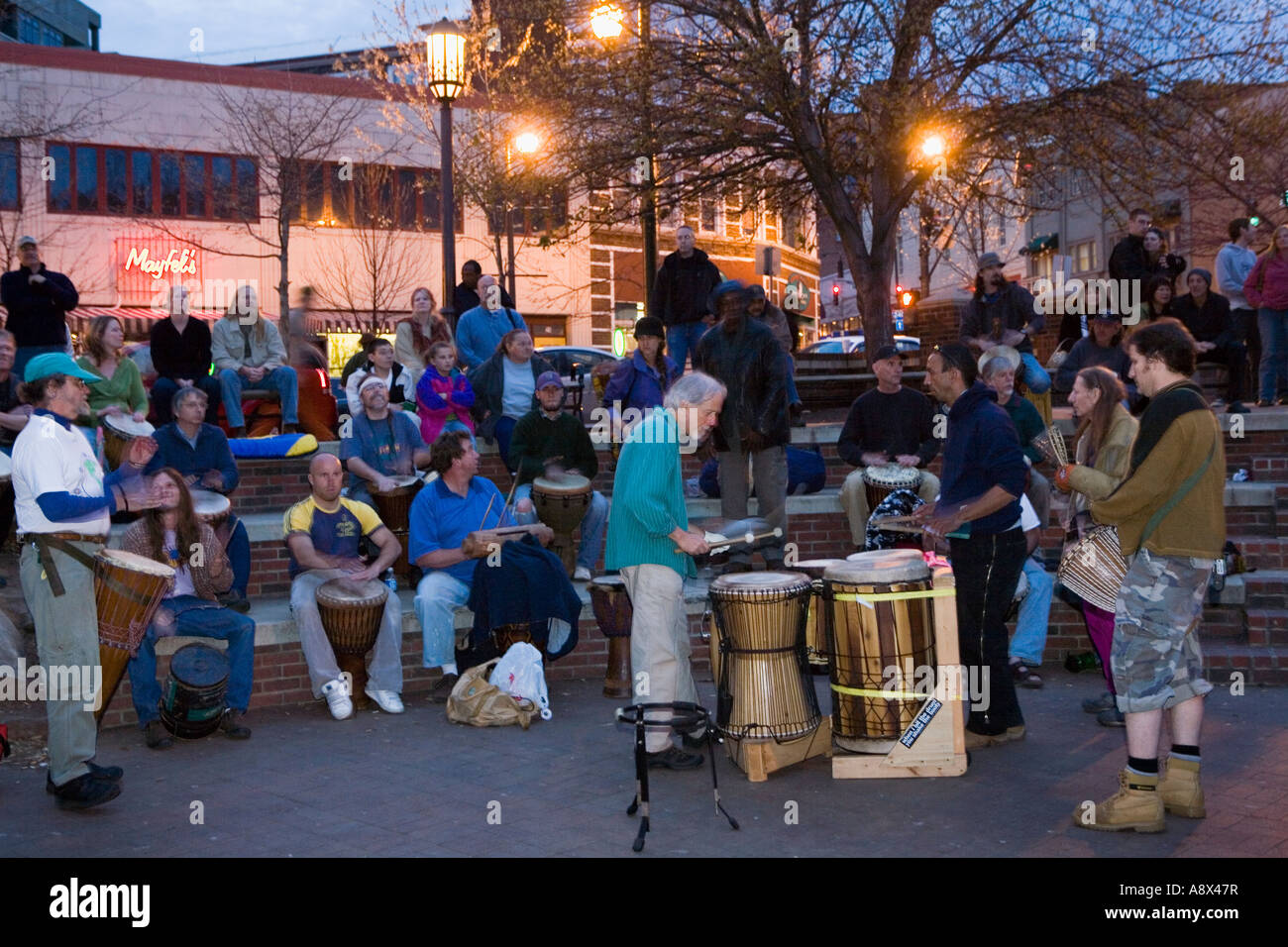 Friday evening drumming circle Asheville North Carolina Stock Photo Alamy