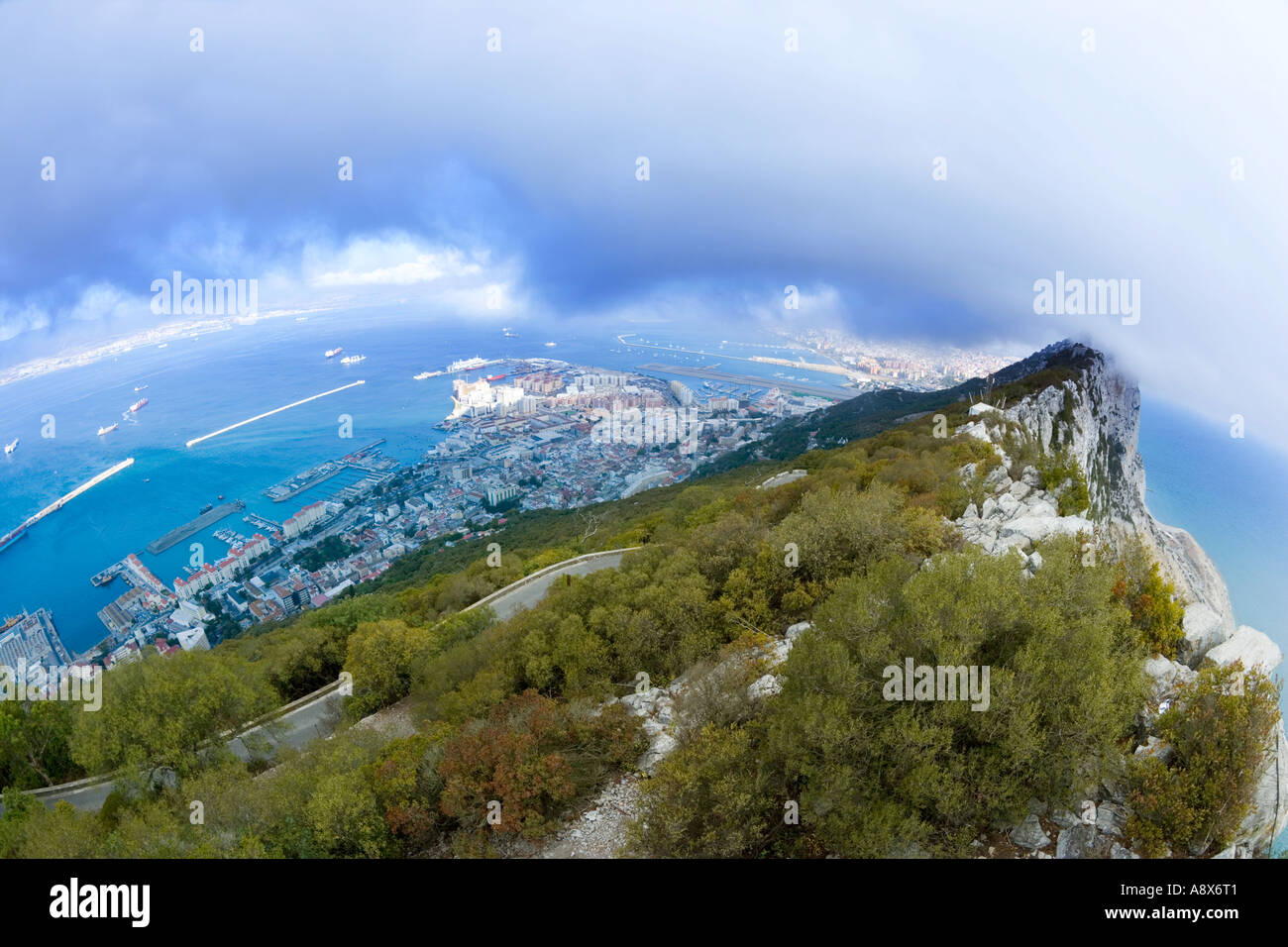 Gibraltar View from Top of the Rock to La Linea de la Concepcion in Spain Stock Photo