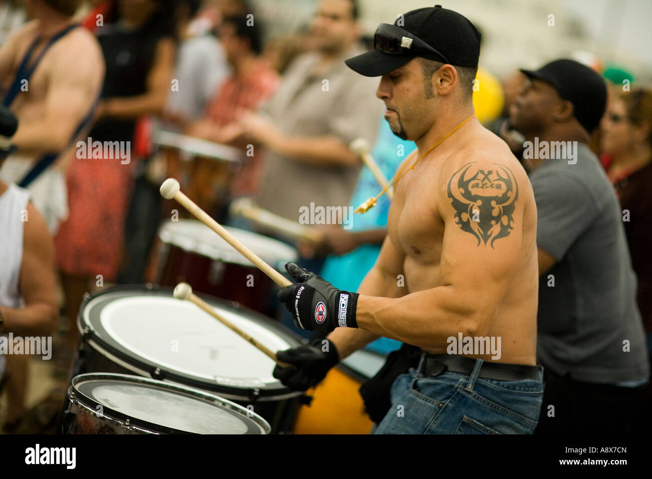 A drummer at a Drum Circle Venice Beach Los Angeles County California